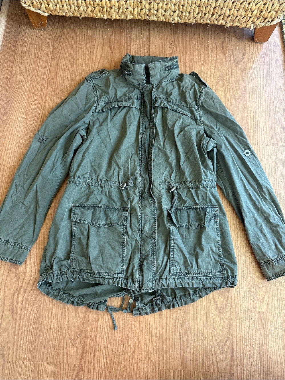 Women’s Olive Green Military Field Jacket with Drawcord Waist